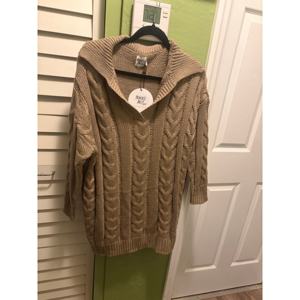 Princess Polly Cable Knit Sweater Dress Beige XS